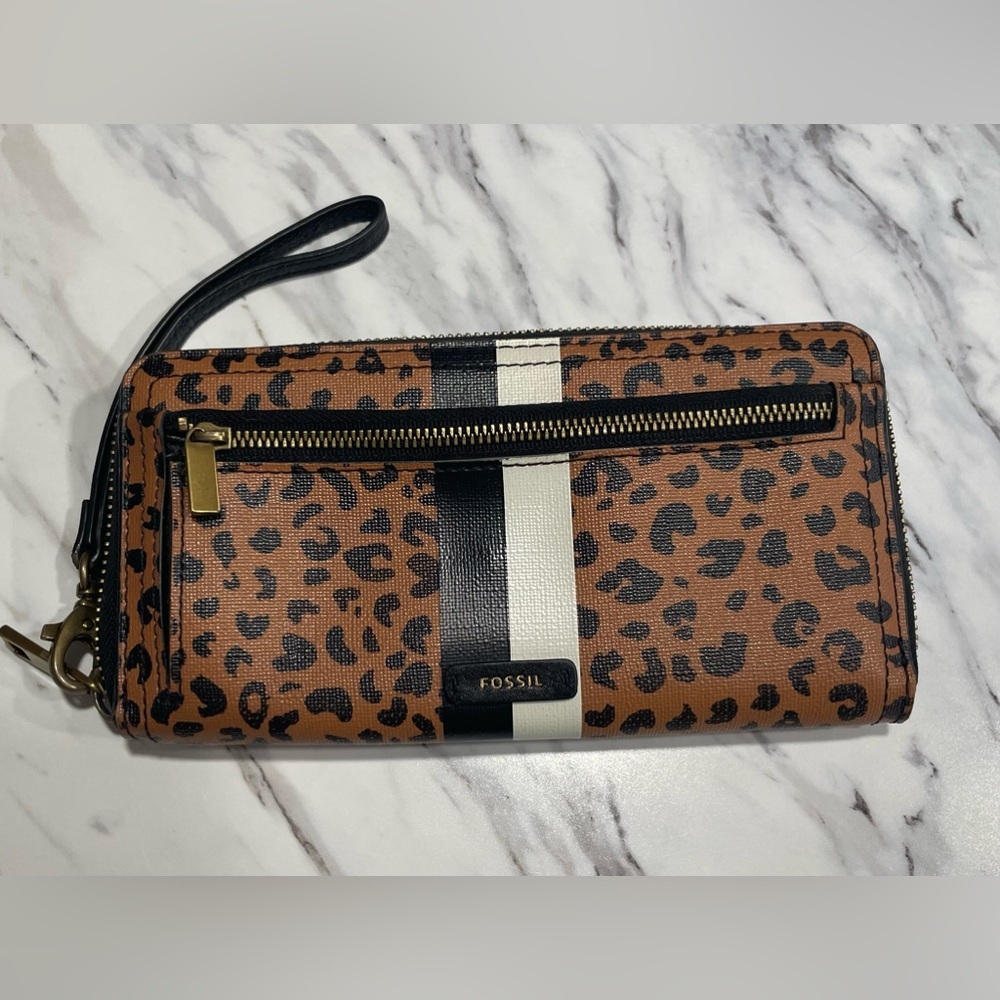Fossil Leopard Print Wristlet - image 1